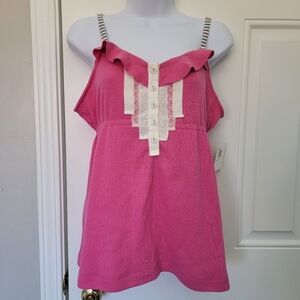 NWT Kensie Pink Sleeveless Top Striped Straps Lace And Button Accents Size M